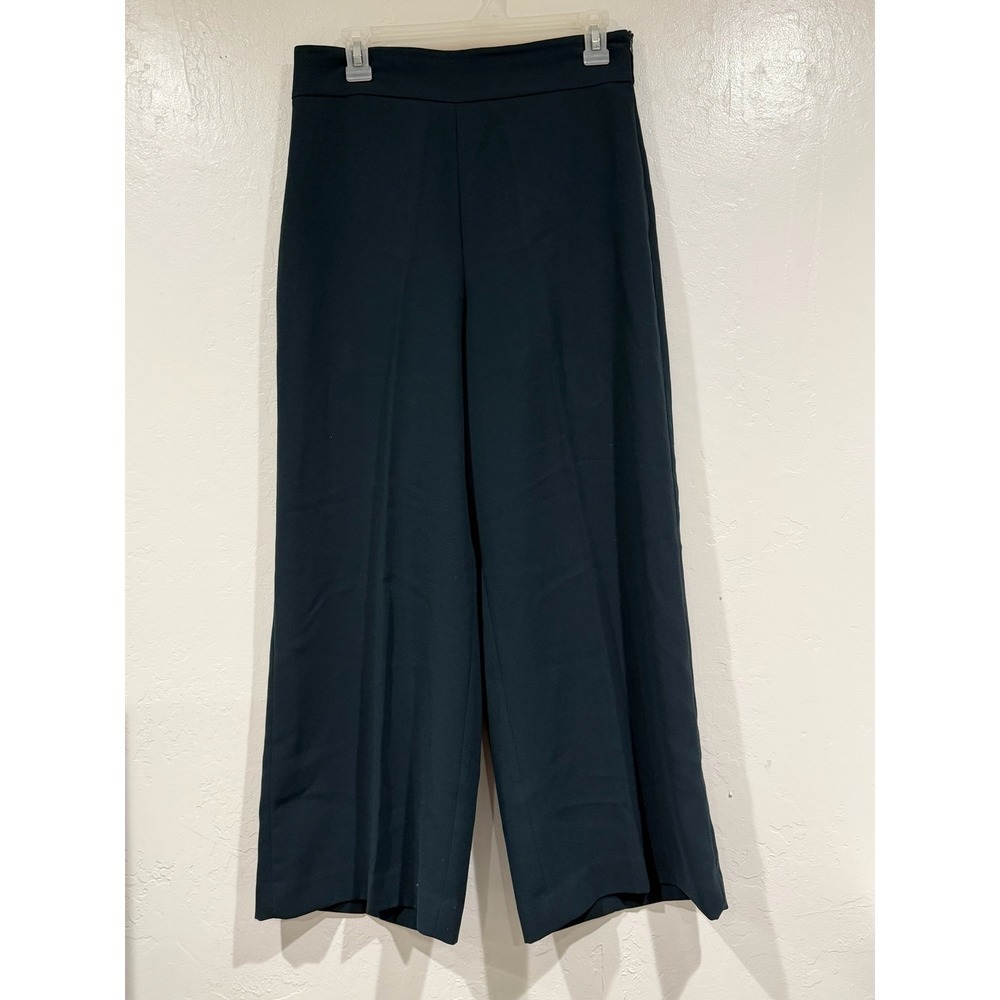 Zara Woman Forest Green High Waisted Side Zip Wide Leg Trousers Pants Size M